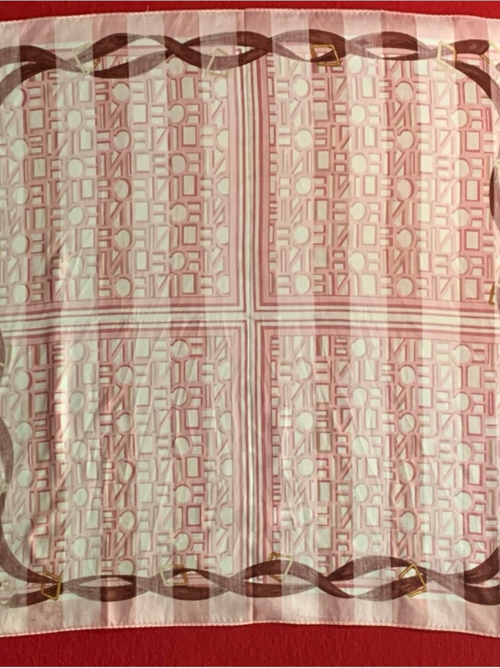 Celine Pink Scarf with Brown Strap and Gold Hardware Print